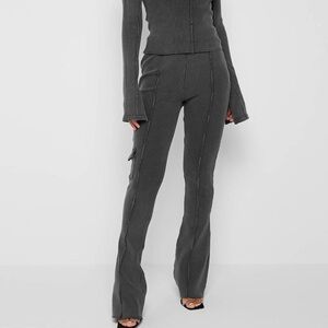 NWT Maniere De Voir High Waisted Flare Leggings Ribbed Charocal